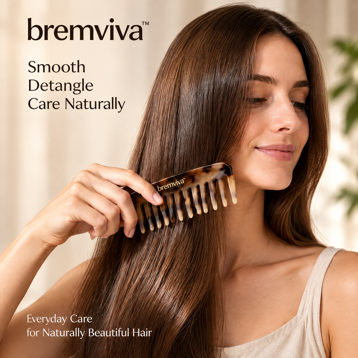 bremviva™ Cellulose Acetate Dressing Comb, Rounded Wide Teeth with Protective Travel Sleeve