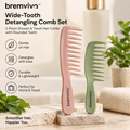 bremviva™ Wide-Tooth Detangling Comb Set, 2-Piece Shower & Travel Hair Combs with Rounded Teeth
