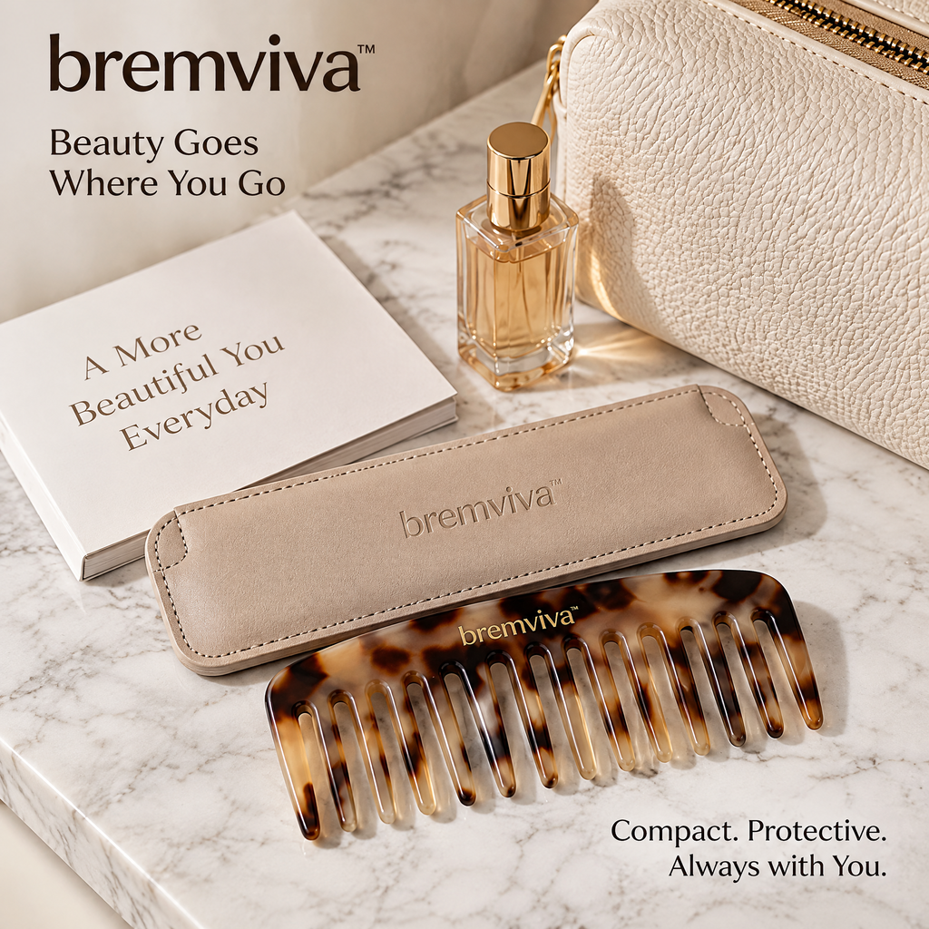 bremviva™ Cellulose Acetate Dressing Comb, Rounded Wide Teeth with Protective Travel Sleeve