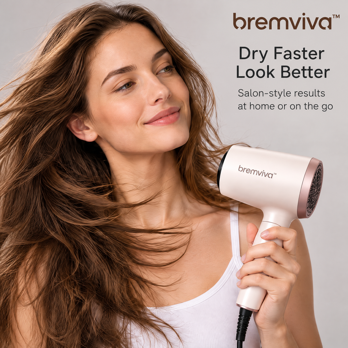 bremviva™ Folding Handle Hair Dryer, 1600W Compact Blow Dryer with 2 Combined Heat/Speed Settings