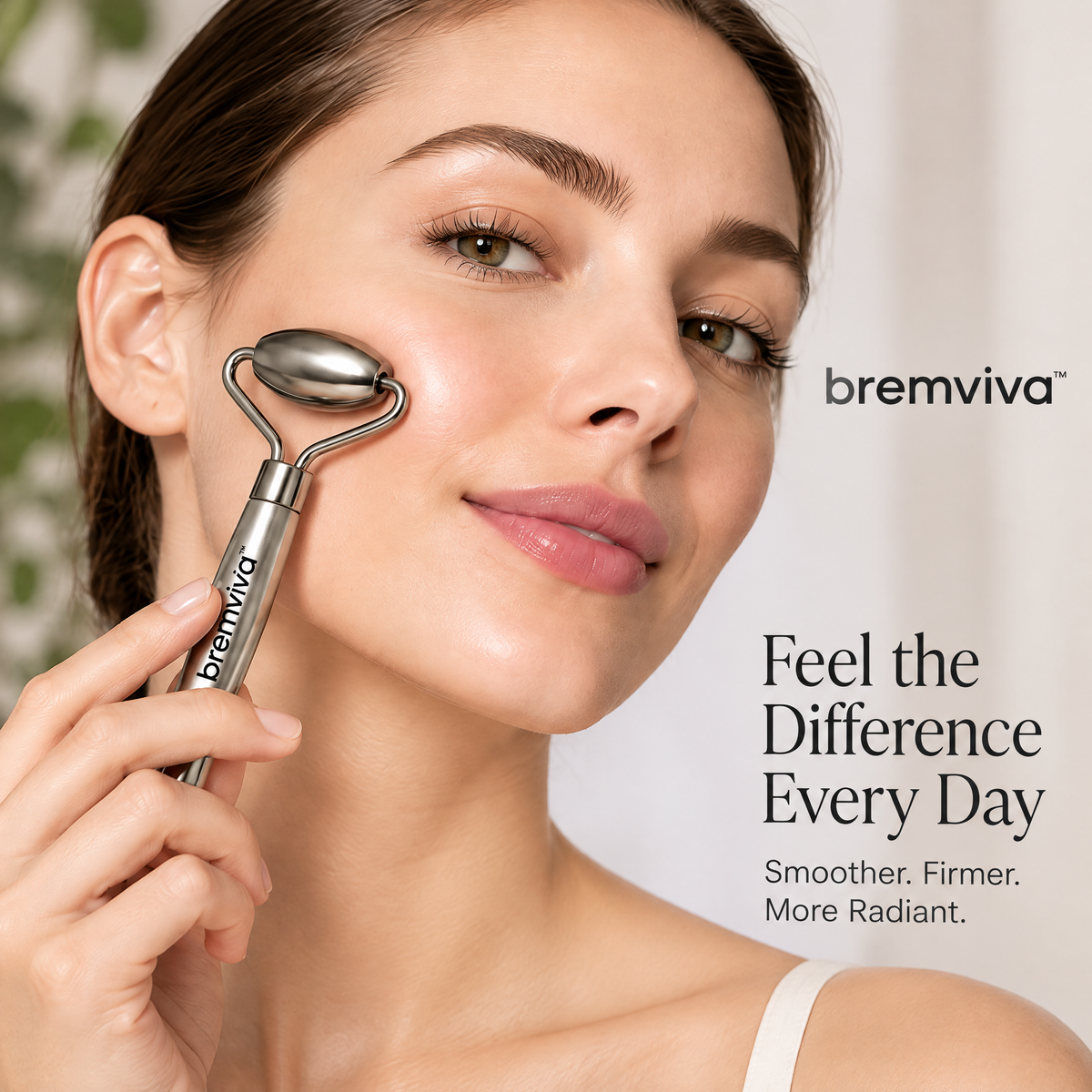 bremviva™ Dual-Ended Stainless Steel Facial Roller, Manual Face Massage Tool with Storage Pouch