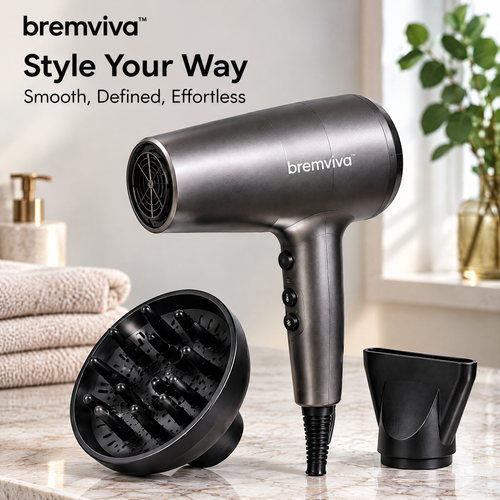 bremviva™ 1875W Hair Dryer, 3 Heat Settings, 2 Speeds & Cool Shot with Concentrator and Diffuser