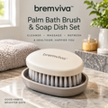 bremviva™ Palm Bath Brush & Soap Dish Set, Nylon Bristle Body Brush with Drainage Tray