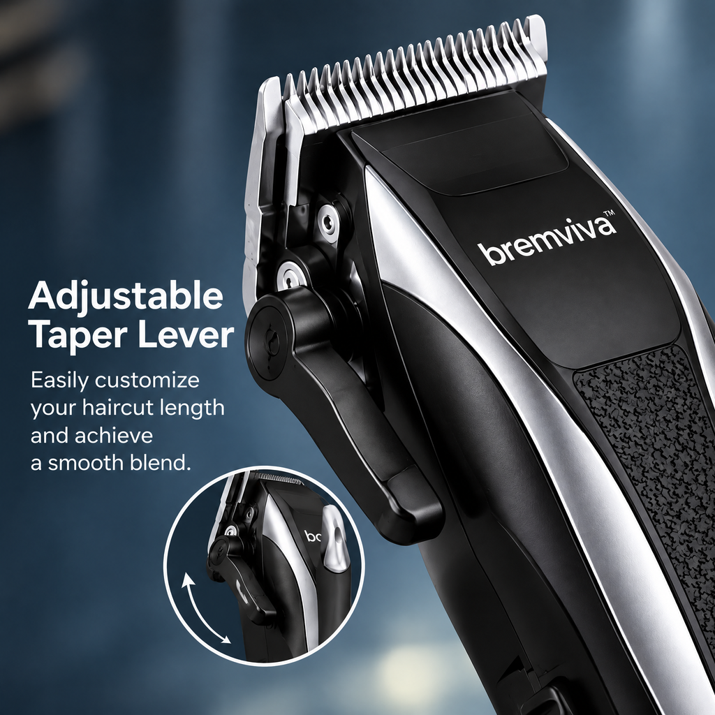 bremviva™ Corded Hair Clipper Kit, Adjustable Taper Lever with 8 Guide Combs & Storage Case