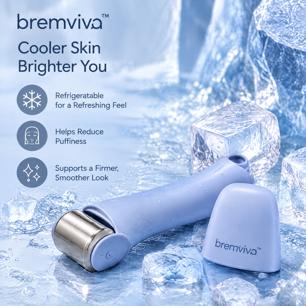 bremviva™ Refrigeratable Facial Roller, Removable Stainless Steel Head with Protective Storage Cover